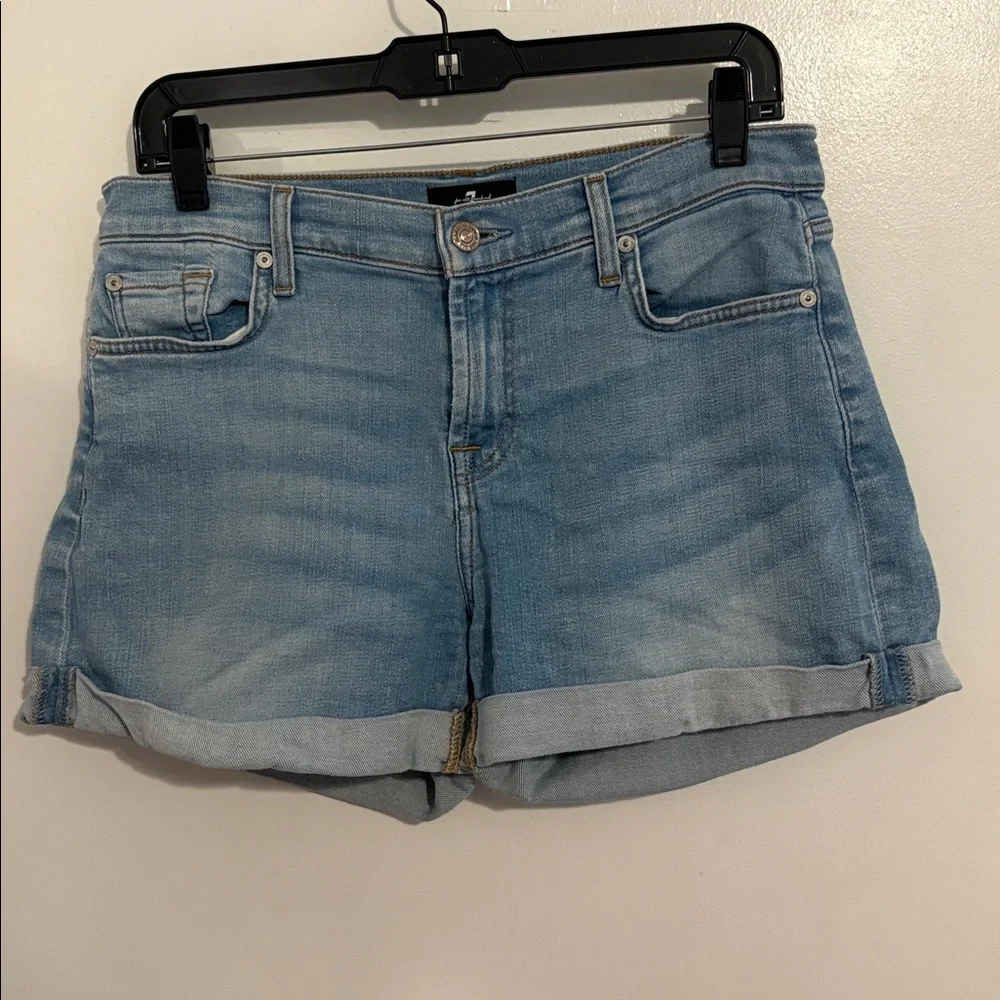 7 For All Mankind Light Wash Mid Roll Cuffed Denim Shorts 28